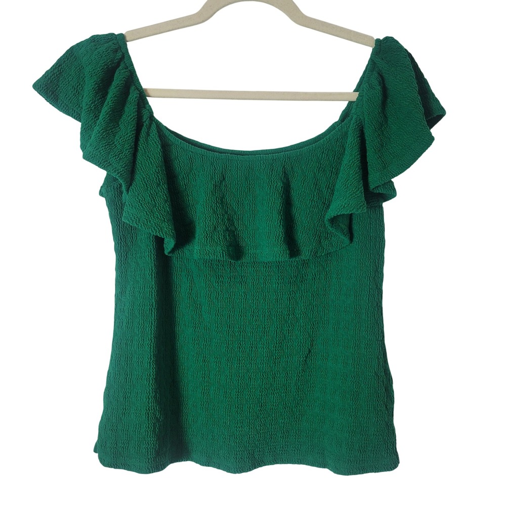 Anthropologie Green Ruffle Off The Shoulder Textured Knit Blouse Small Feminine
